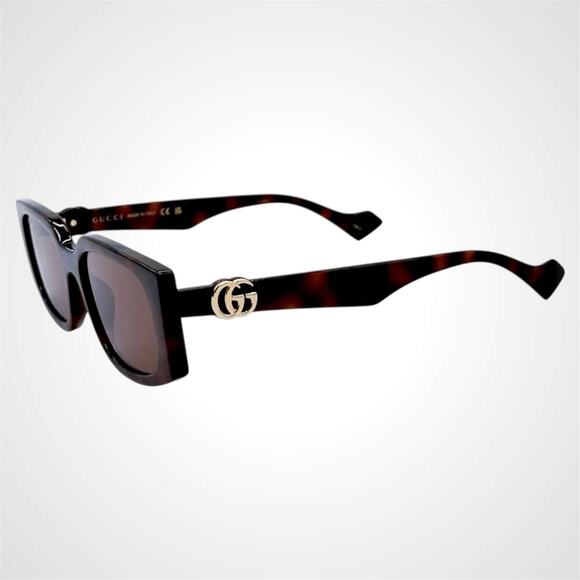 NEW GUCCI Sunglasses Brown 55-18-140 New Rectangle Havana Tortoise Gold GG Metal main image 11